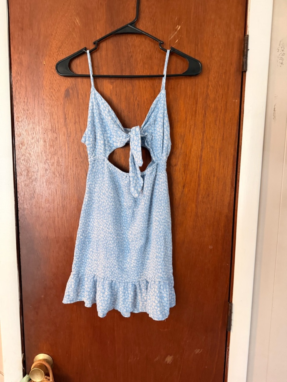 Source Unknown Light Blue Floral Tie-Front Sundress